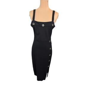 Stella Luce Black Button Detail Dress Womens L Square Neck Sheath LBD Y2K